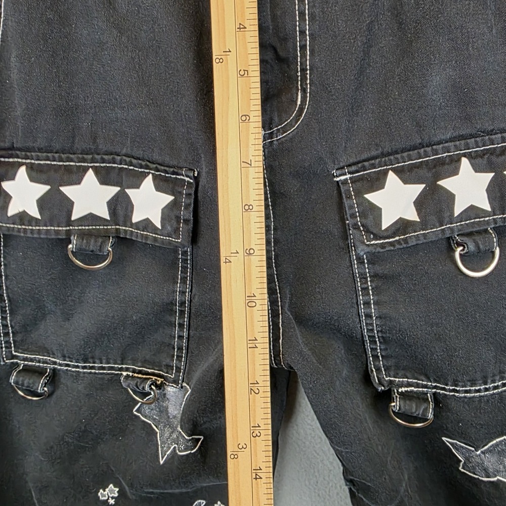 Hot Topic Pants Womens 11 Black Cargo Flare Stars Emo Skater Gothic Punk Rare - Picture 4 of 9